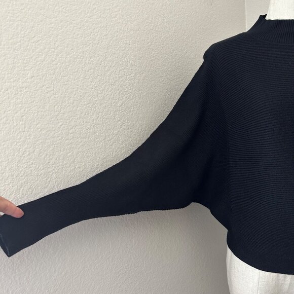 Zara Rib Knit Sweater Mock Neck Bat Sleeves Minimalist Black Sz M - Picture 3 of 7